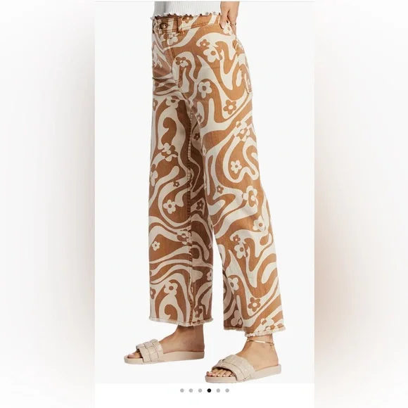Billabong free fall high waisted wide leg pants orange white 70’s. Floral print - Picture 4 of 16